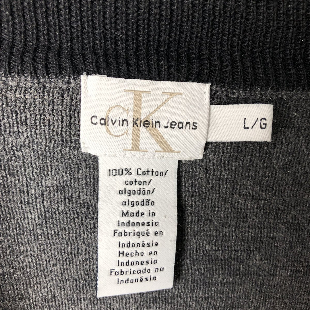 Calvin Klein cotton knit half-zip sweater, men's size L (approx.) cotton Charcoal Vintage Second Hand