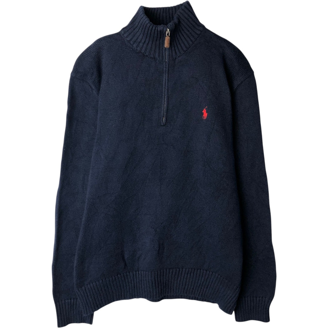 Ralph Lauren POLO by Ralph Lauren Cotton Knit Half Zip Sweater Men's M cotton navy blue type Vintage Second Hand