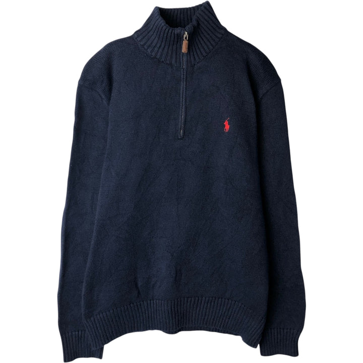 Ralph Lauren POLO by Ralph Lauren Cotton Knit Half Zip Sweater Men's M cotton navy blue type Vintage Second Hand