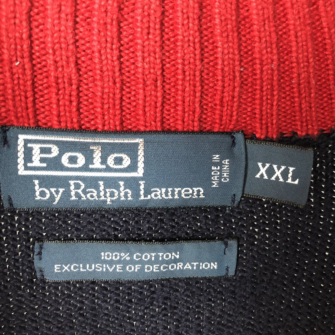 Ralph Lauren POLO by Ralph Lauren Cotton Knit Half-Zip Sweater with One-Point Logo, Size XXL (Equivalent to Men's XXL) cotton navy blue type Vintage Second Hand