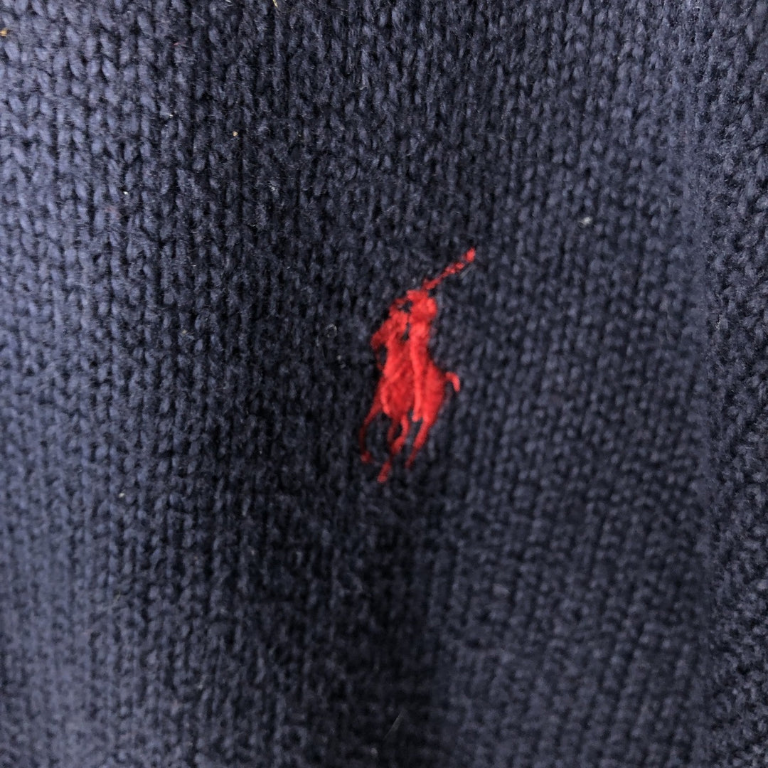 Ralph Lauren POLO by Ralph Lauren Cotton Knit Half-Zip Sweater with One-Point Logo, Size XXL (Equivalent to Men's XXL) cotton navy blue type Vintage Second Hand