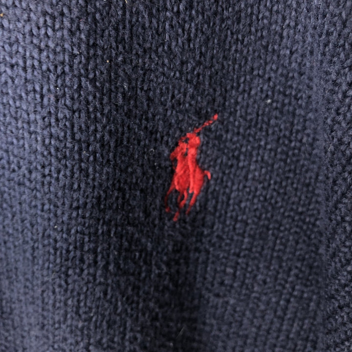 Ralph Lauren POLO by Ralph Lauren Cotton Knit Half-Zip Sweater with One-Point Logo, Size XXL (Equivalent to Men's XXL) cotton navy blue type Vintage Second Hand