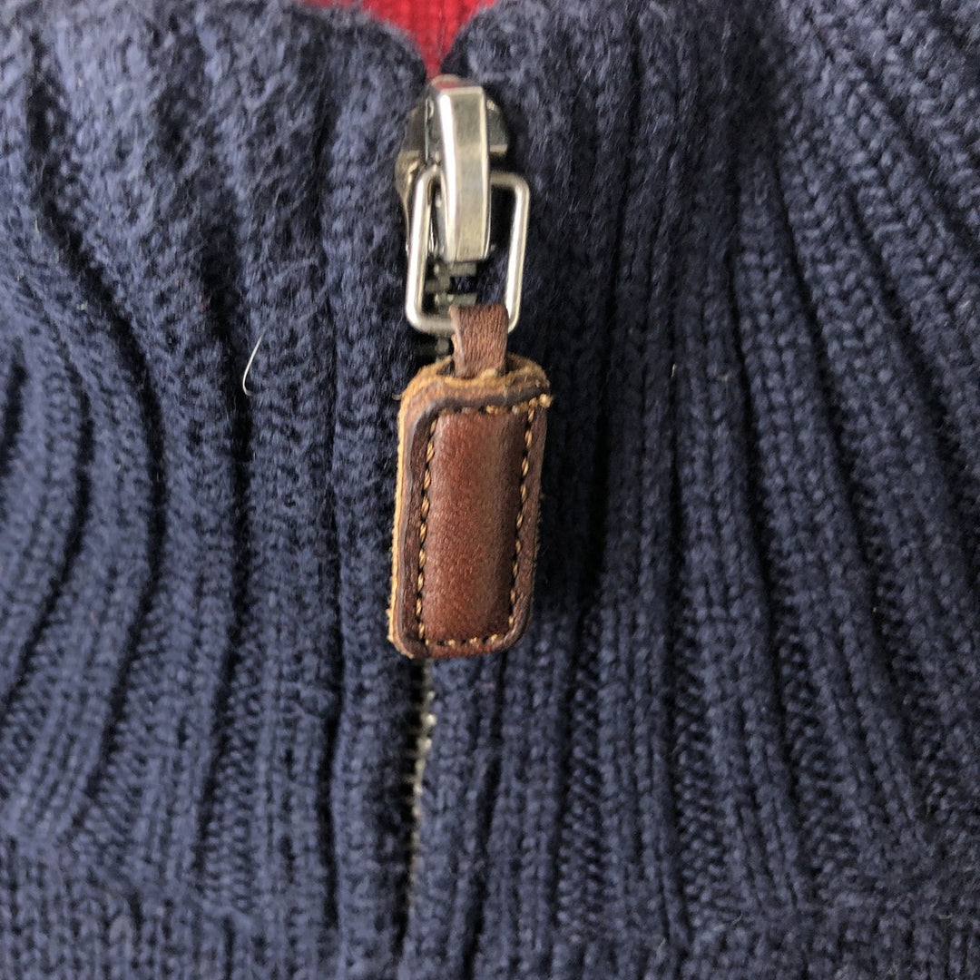 Ralph Lauren POLO by Ralph Lauren Cotton Knit Half-Zip Sweater with One-Point Logo, Size XXL (Equivalent to Men's XXL) cotton navy blue type Vintage Second Hand