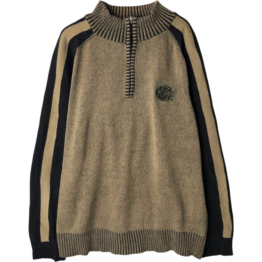 Harley-Davidson Cotton Knit Half Zip Sweater, Men's Size L cotton Beige type Vintage Second Hand