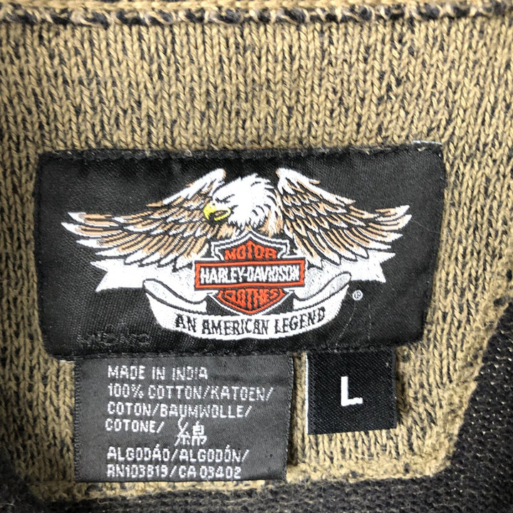 Harley-Davidson Cotton Knit Half Zip Sweater, Men's Size L cotton Beige type Vintage Second Hand