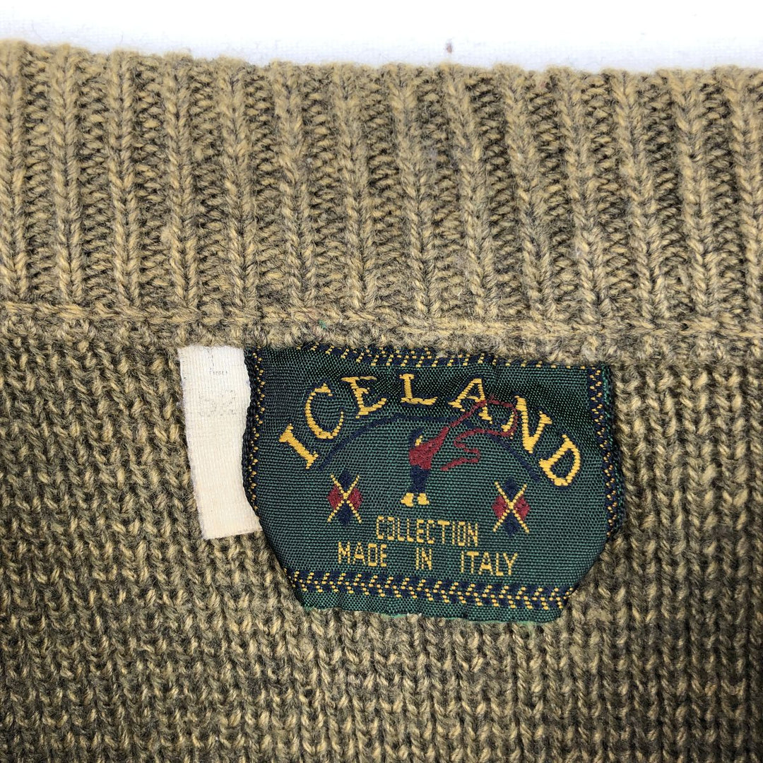 ICELAND all-over print knit sweater, made in Italy, men's size L equivalent, vintage. unclear Khaki type Vintage Second Hand