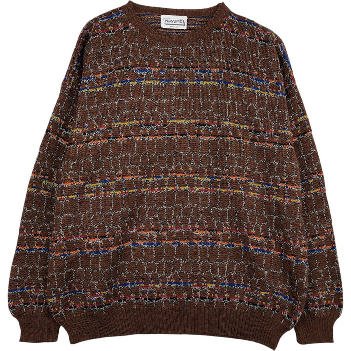 MASSIMO all-over print acrylic knit sweater, made in Italy, men's size XL. acrylic brown type Vintage Second Hand