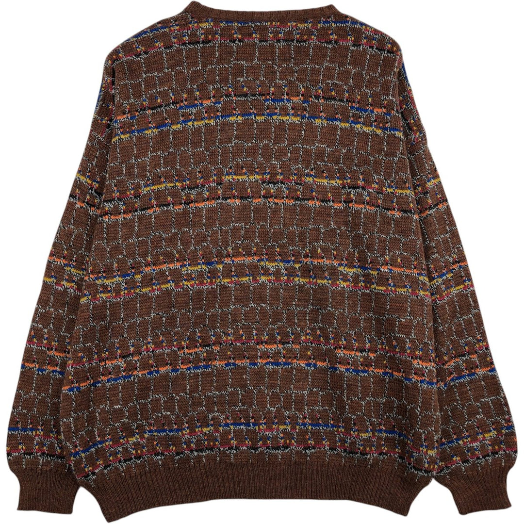 MASSIMO all-over print acrylic knit sweater, made in Italy, men's size XL. acrylic brown type Vintage Second Hand