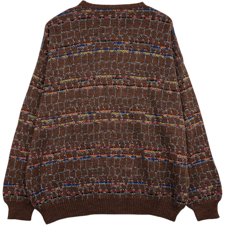 MASSIMO all-over print acrylic knit sweater, made in Italy, men's size XL. acrylic brown type Vintage Second Hand