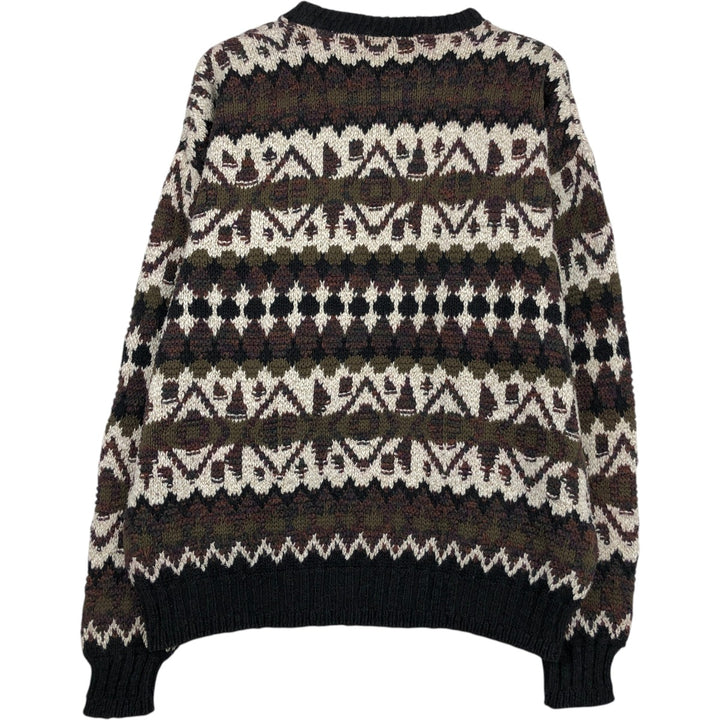Susquehanna Trail Outfitters Fair Isle Pattern Cotton Knit Sweater, Made in USA, Men's Size L (approx.), Vintage cotton Khaki type Vintage Second Hand