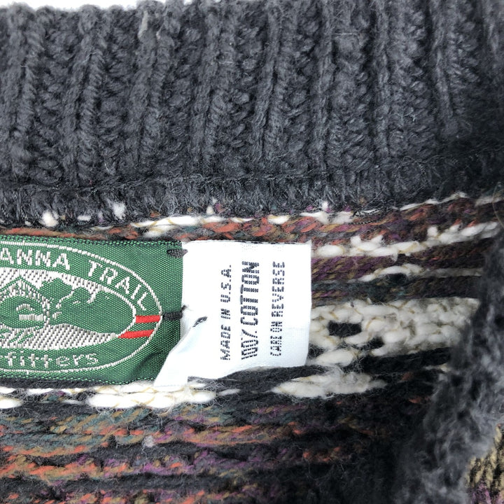 Susquehanna Trail Outfitters Fair Isle Pattern Cotton Knit Sweater, Made in USA, Men's Size L (approx.), Vintage cotton Khaki type Vintage Second Hand