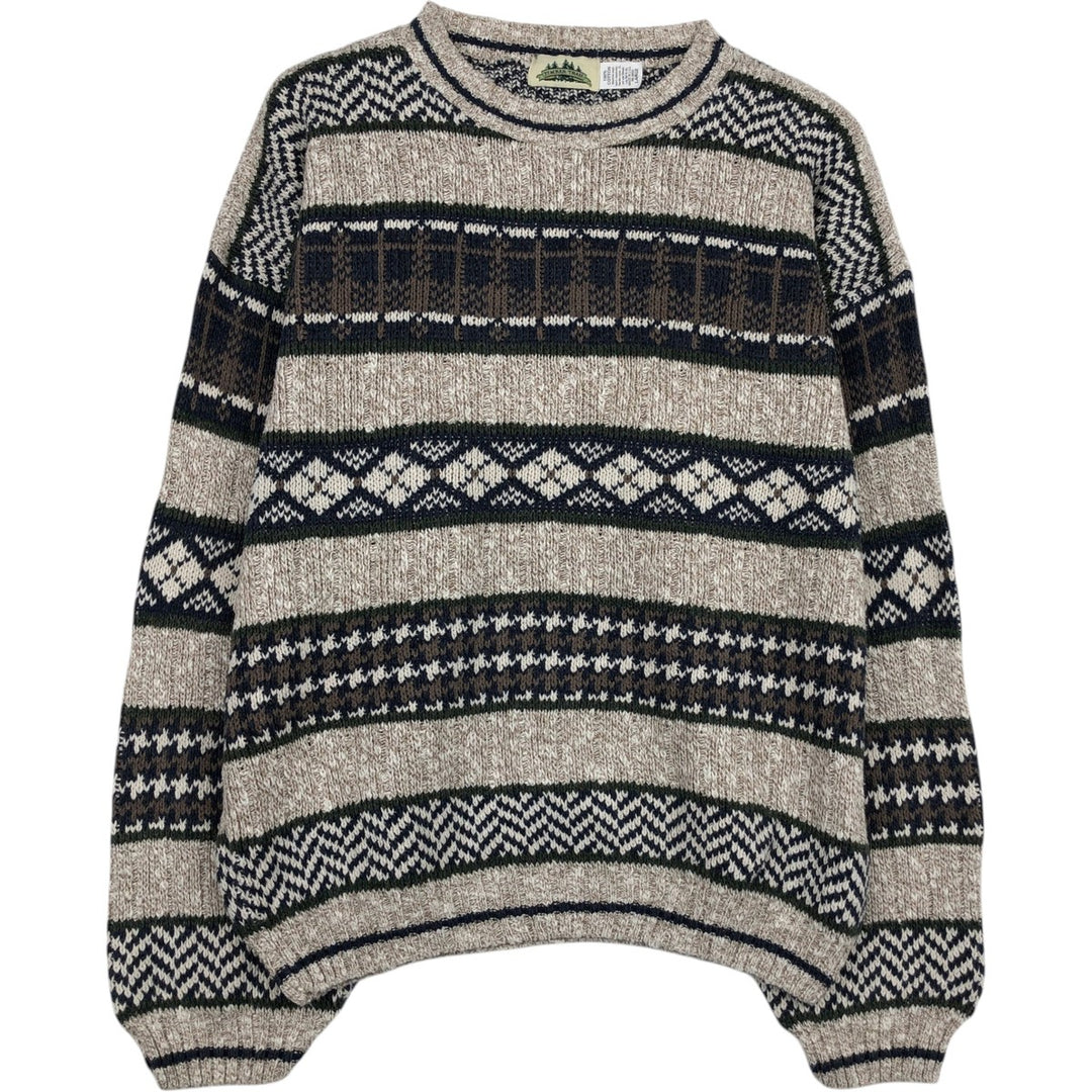 Timber Trail all-over print cotton knit sweater, made in the USA, men's size L equivalent, vintage. cotton Beige type Vintage Second Hand