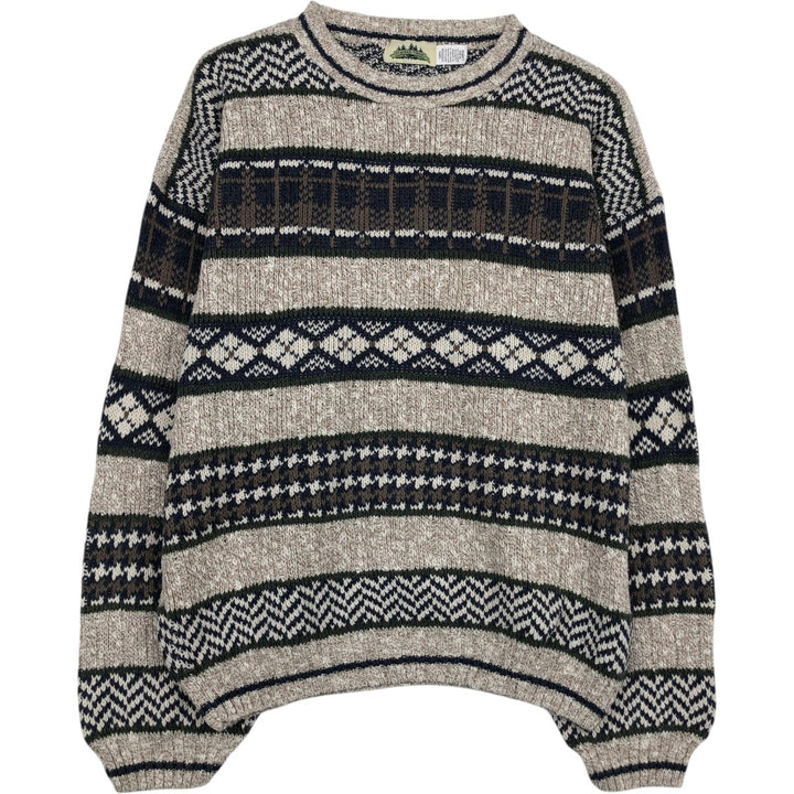 Timber Trail all-over print cotton knit sweater, made in the USA, men's size L equivalent, vintage. cotton Beige type Vintage Second Hand