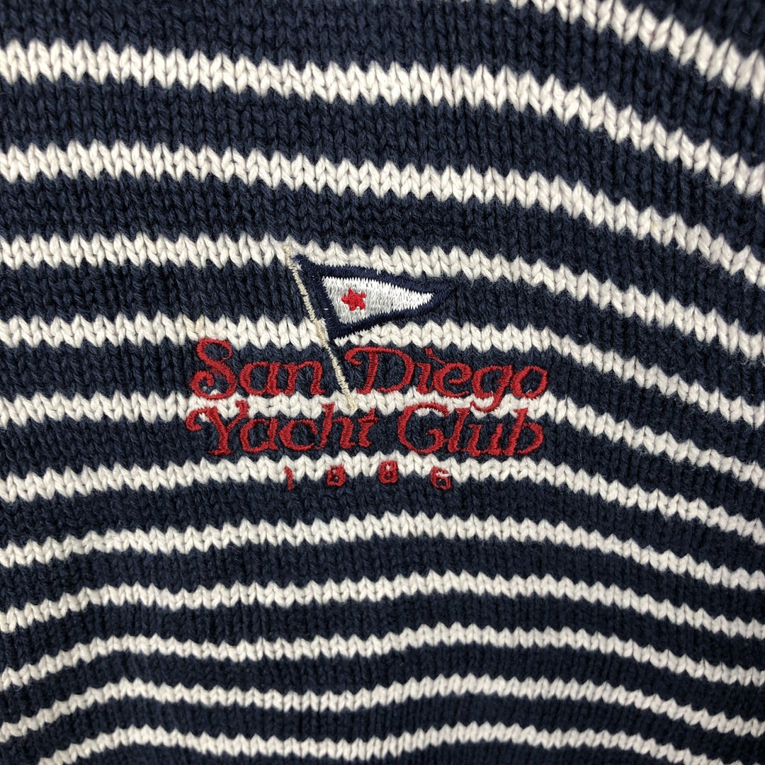 CROSS COUNTRY TRADERS Border Pattern Cotton Knit Sweater, Made in USA, Men's Size XL (approx.) cotton navy blue type Vintage Second Hand