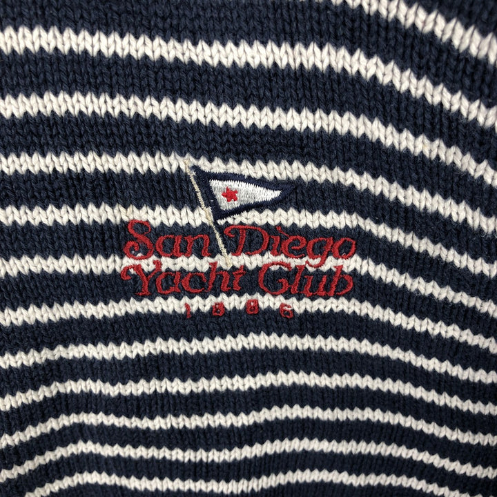 CROSS COUNTRY TRADERS Border Pattern Cotton Knit Sweater, Made in USA, Men's Size XL (approx.) cotton navy blue type Vintage Second Hand