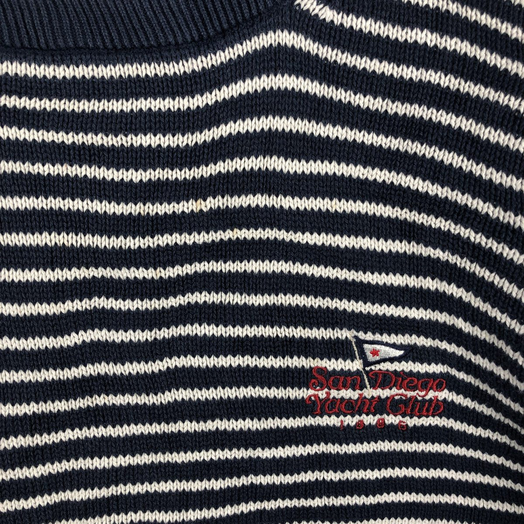 CROSS COUNTRY TRADERS Border Pattern Cotton Knit Sweater, Made in USA, Men's Size XL (approx.) cotton navy blue type Vintage Second Hand