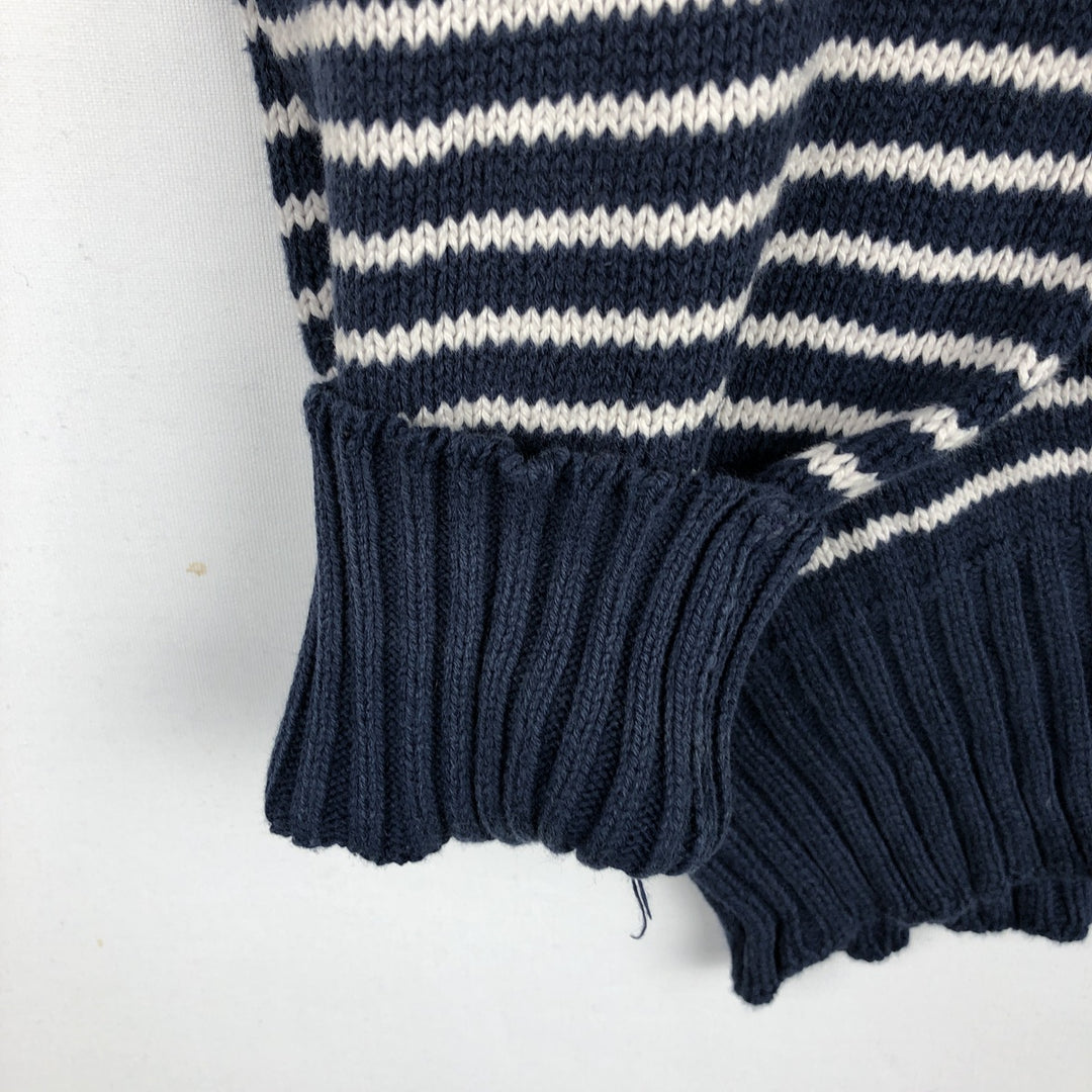 CROSS COUNTRY TRADERS Border Pattern Cotton Knit Sweater, Made in USA, Men's Size XL (approx.) cotton navy blue type Vintage Second Hand