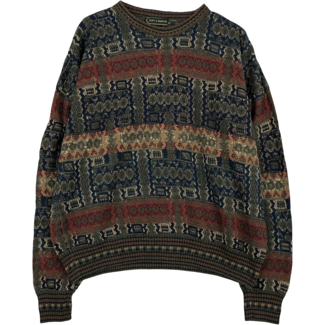Croft and Barrow all-over print cotton x acrylic knit sweater, men's size L equivalent, vintage. cotton Khaki type Vintage Second Hand