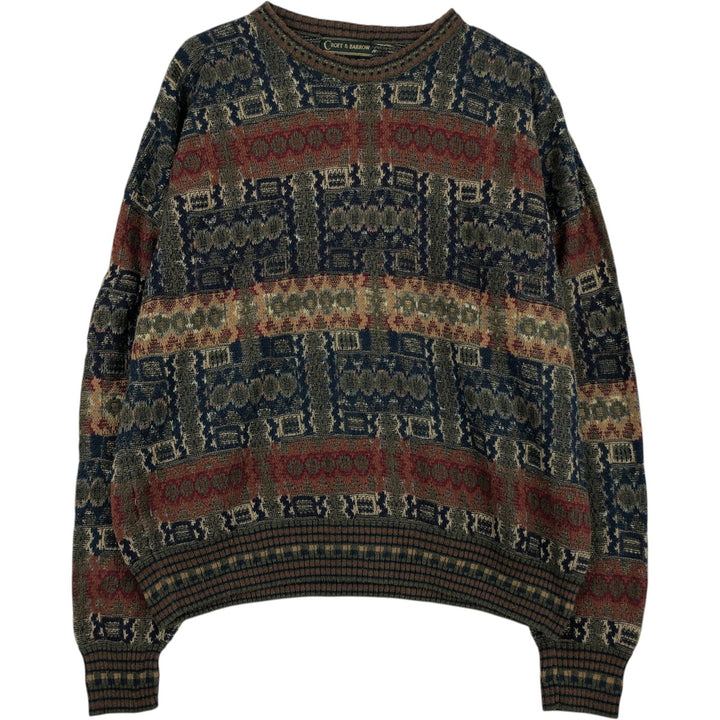 Croft and Barrow all-over print cotton x acrylic knit sweater, men's size L equivalent, vintage. cotton Khaki type Vintage Second Hand