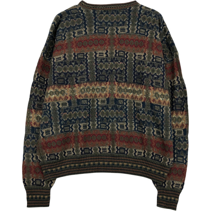 Croft and Barrow all-over print cotton x acrylic knit sweater, men's size L equivalent, vintage. cotton Khaki type Vintage Second Hand