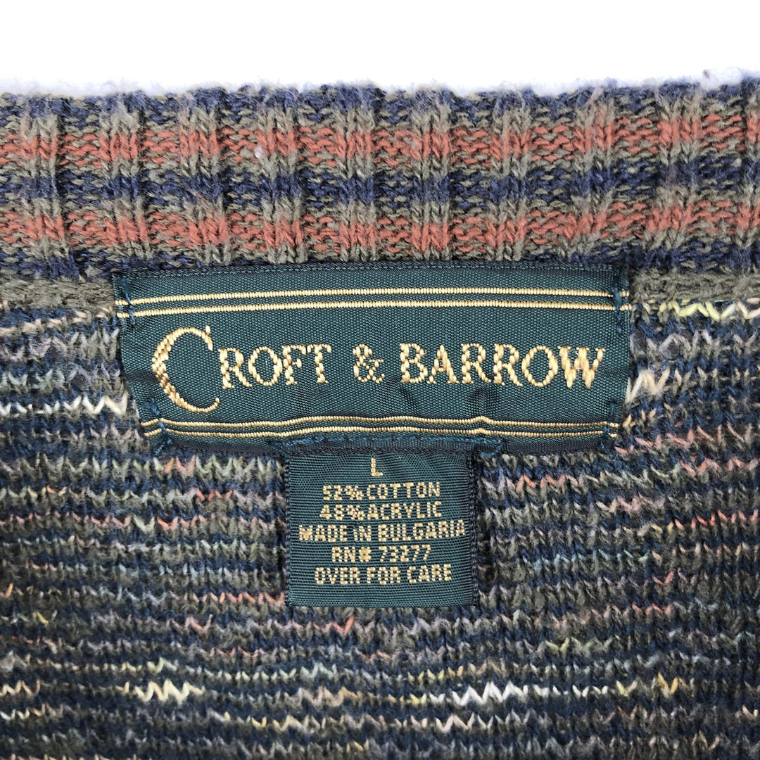 Croft and Barrow all-over print cotton x acrylic knit sweater, men's size L equivalent, vintage. cotton Khaki type Vintage Second Hand