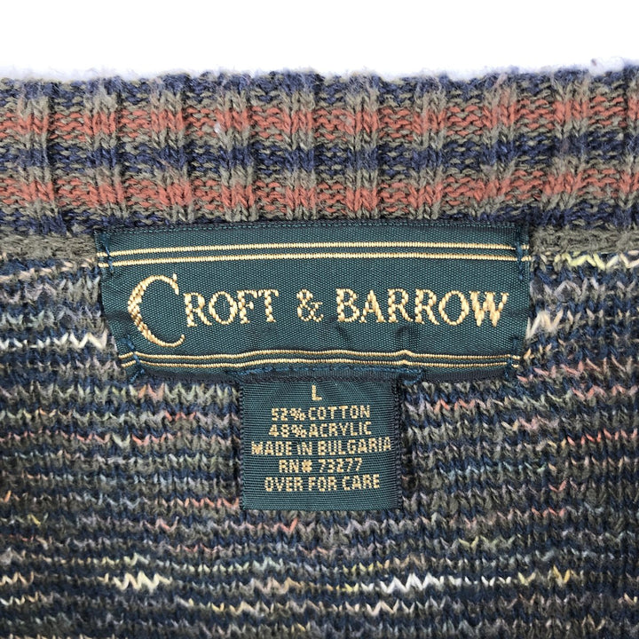Croft and Barrow all-over print cotton x acrylic knit sweater, men's size L equivalent, vintage. cotton Khaki type Vintage Second Hand
