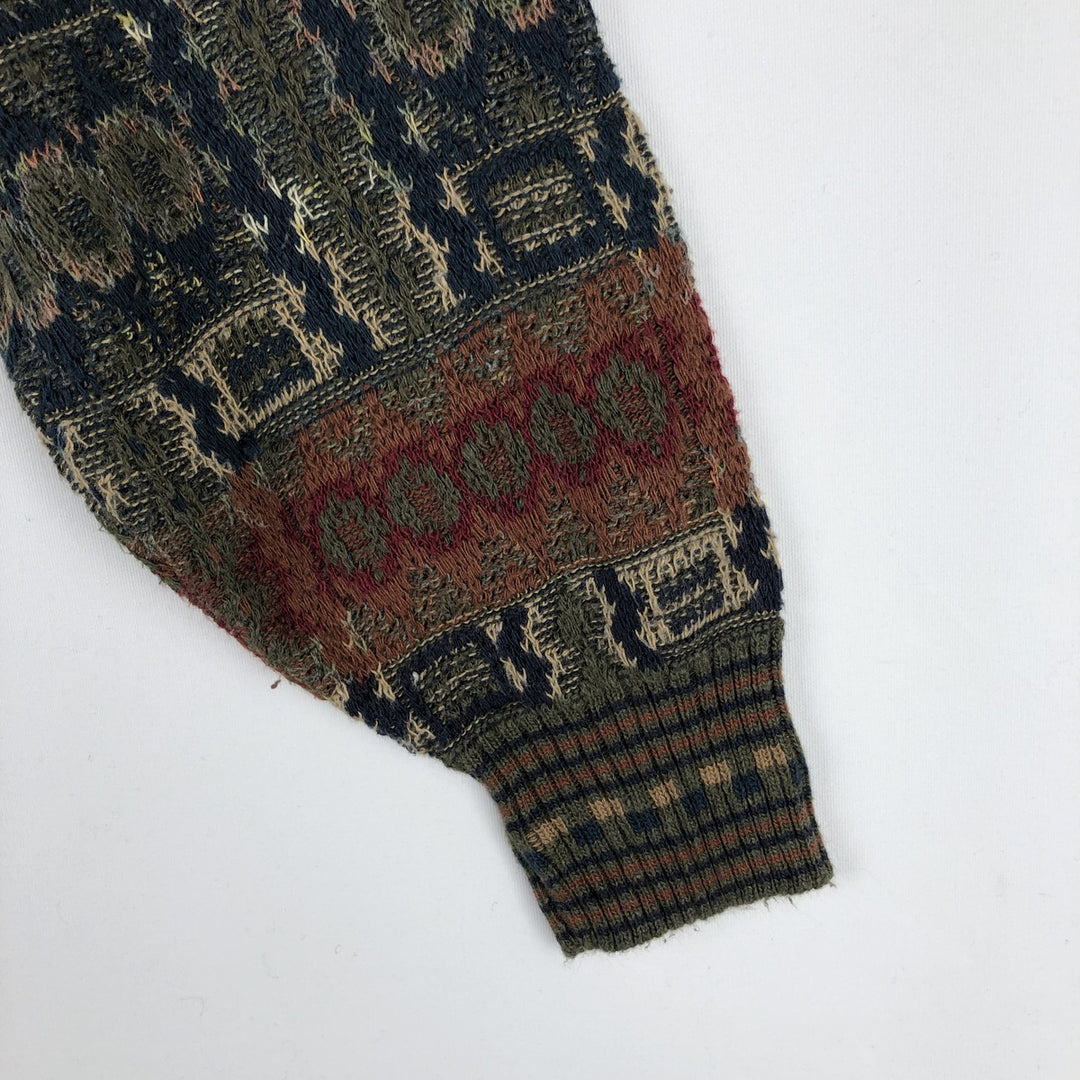 Croft and Barrow all-over print cotton x acrylic knit sweater, men's size L equivalent, vintage. cotton Khaki type Vintage Second Hand