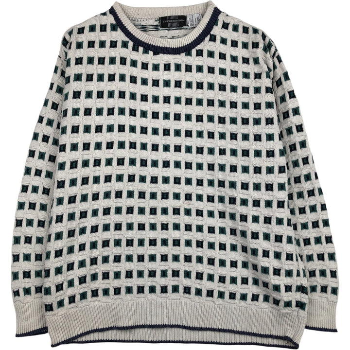 EXPRESSIONS all-over print cotton knit sweater, made in the USA, men's size M equivalent. cotton white type Vintage Second Hand