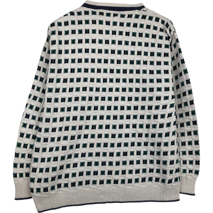EXPRESSIONS all-over print cotton knit sweater, made in the USA, men's size M equivalent. cotton white type Vintage Second Hand