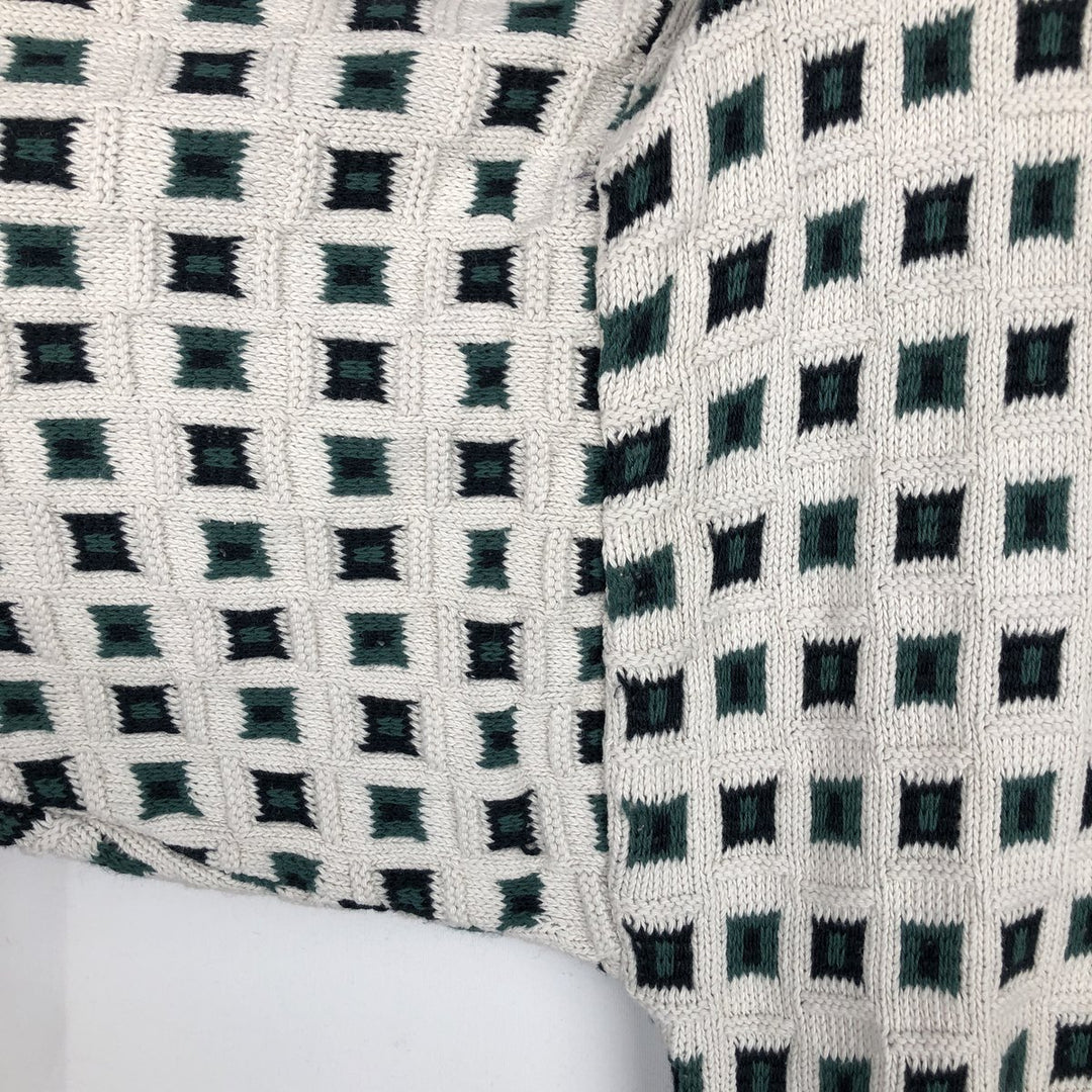 EXPRESSIONS all-over print cotton knit sweater, made in the USA, men's size M equivalent. cotton white type Vintage Second Hand
