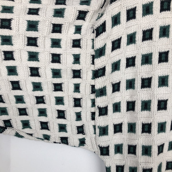 EXPRESSIONS all-over print cotton knit sweater, made in the USA, men's size M equivalent. cotton white type Vintage Second Hand