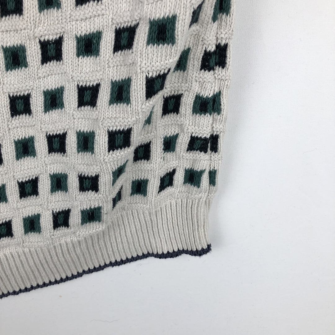 EXPRESSIONS all-over print cotton knit sweater, made in the USA, men's size M equivalent. cotton white type Vintage Second Hand
