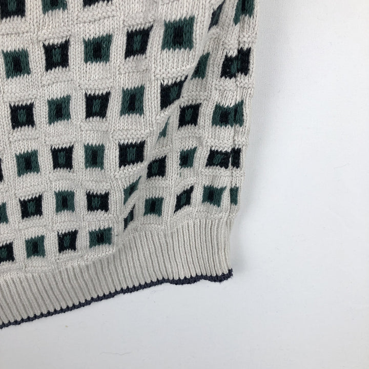 EXPRESSIONS all-over print cotton knit sweater, made in the USA, men's size M equivalent. cotton white type Vintage Second Hand