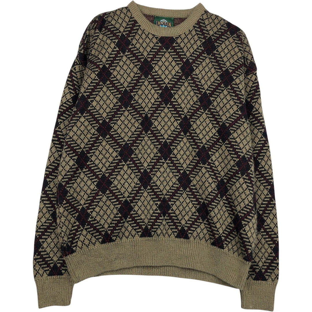 1980'S Jantzen Argyle Pattern Knit Sweater, Made in USA, Men's Size XL (approx.), Vintage unclear Beige type Vintage Second Hand