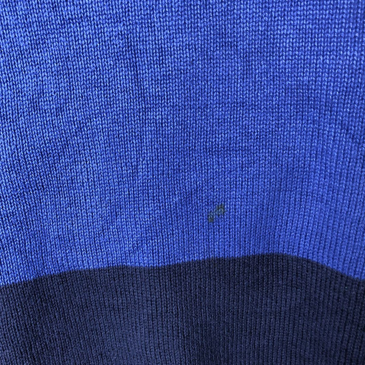 IZOD Border Pattern Cotton Knit Sweater, Made in USA, Men's Size L (approx.) unclear blue type Vintage Second Hand