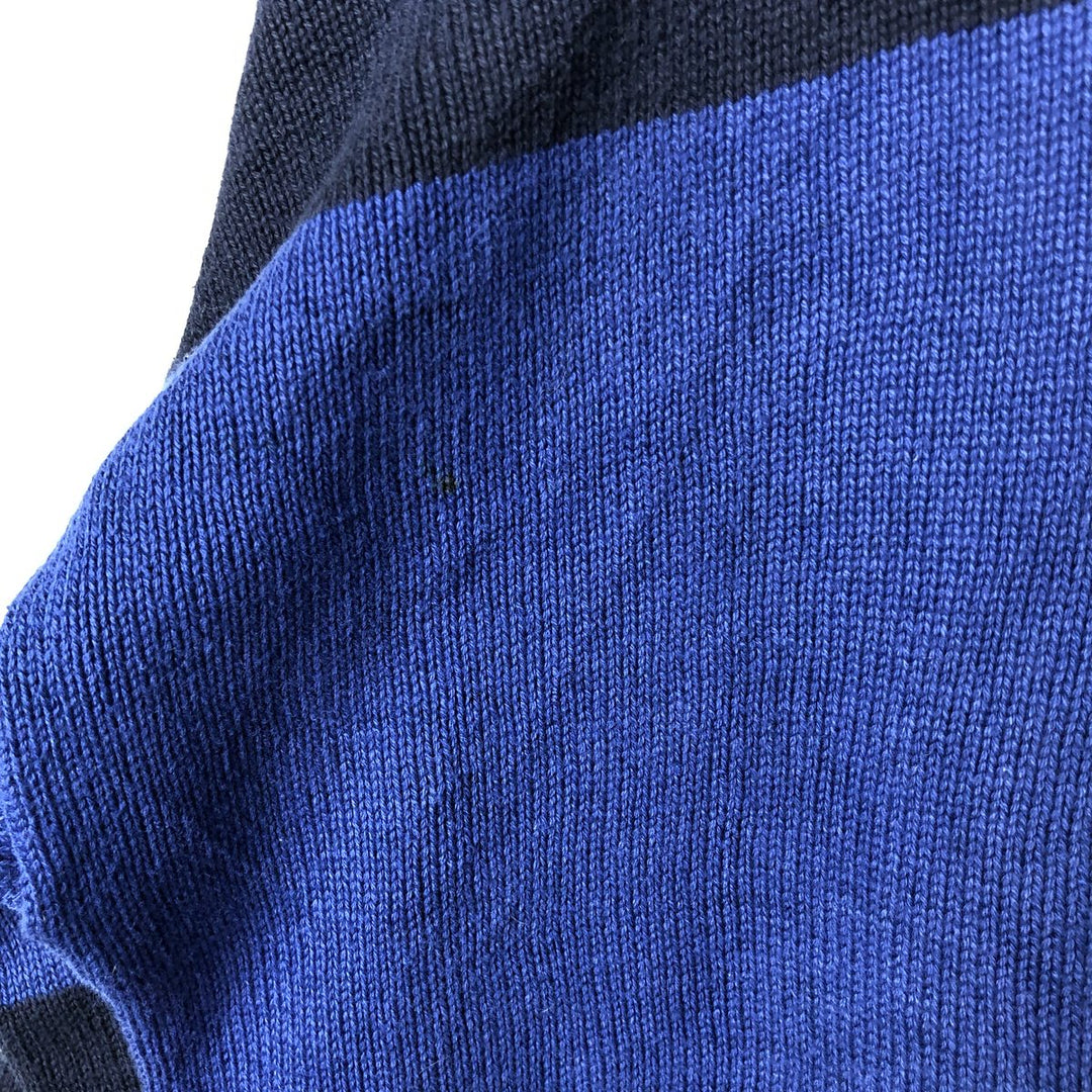 IZOD Border Pattern Cotton Knit Sweater, Made in USA, Men's Size L (approx.) unclear blue type Vintage Second Hand