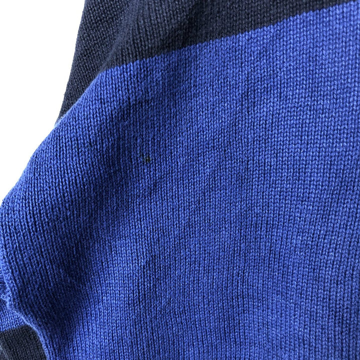 IZOD Border Pattern Cotton Knit Sweater, Made in USA, Men's Size L (approx.) unclear blue type Vintage Second Hand