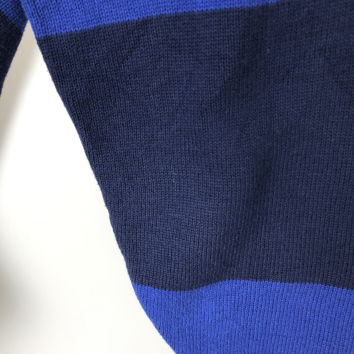 IZOD Border Pattern Cotton Knit Sweater, Made in USA, Men's Size L (approx.) unclear blue type Vintage Second Hand