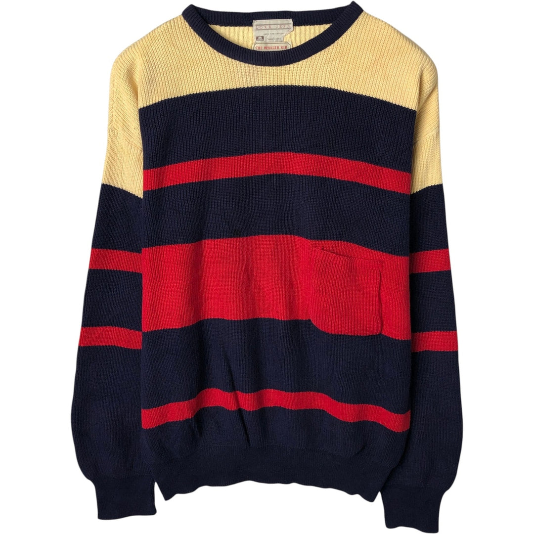 1980'S Lord Jeff The Whaler Rib Multi-stripe Cotton Knit Sweater, Made in USA, Men's Size L (approx.), Vintage cotton navy blue type Vintage Second Hand