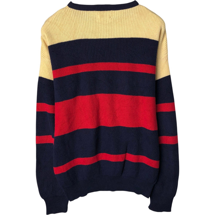 1980'S Lord Jeff The Whaler Rib Multi-stripe Cotton Knit Sweater, Made in USA, Men's Size L (approx.), Vintage cotton navy blue type Vintage Second Hand