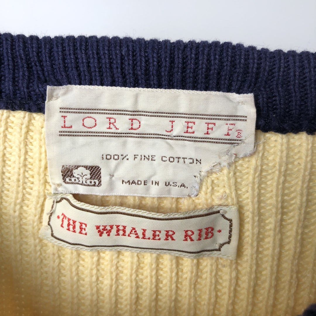 1980'S Lord Jeff The Whaler Rib Multi-stripe Cotton Knit Sweater, Made in USA, Men's Size L (approx.), Vintage cotton navy blue type Vintage Second Hand