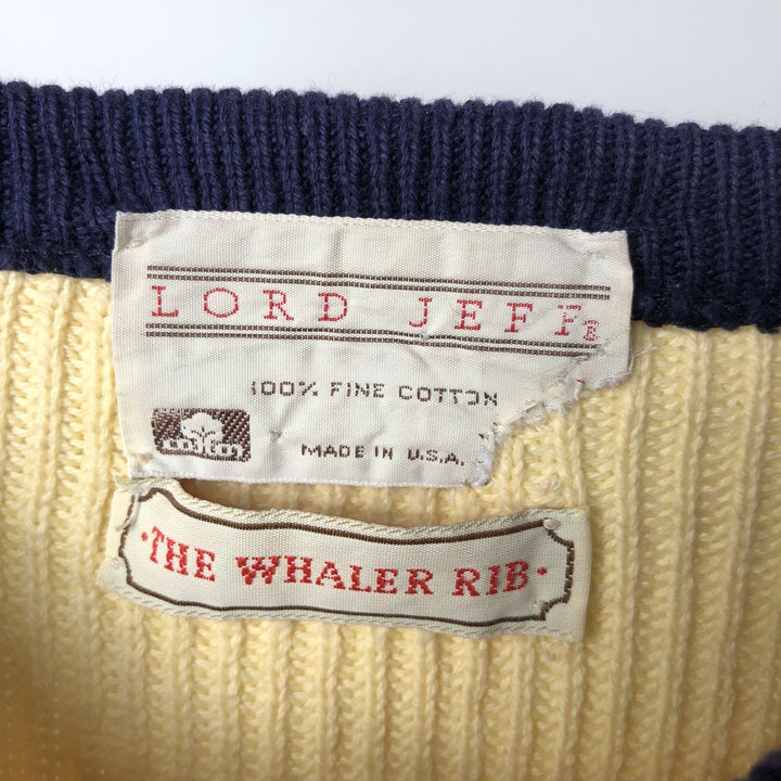 1980'S Lord Jeff The Whaler Rib Multi-stripe Cotton Knit Sweater, Made in USA, Men's Size L (approx.), Vintage cotton navy blue type Vintage Second Hand