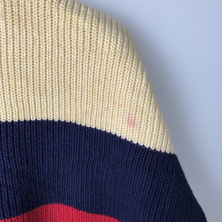 1980'S Lord Jeff The Whaler Rib Multi-stripe Cotton Knit Sweater, Made in USA, Men's Size L (approx.), Vintage cotton navy blue type Vintage Second Hand