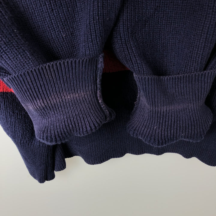 1980'S Lord Jeff The Whaler Rib Multi-stripe Cotton Knit Sweater, Made in USA, Men's Size L (approx.), Vintage cotton navy blue type Vintage Second Hand