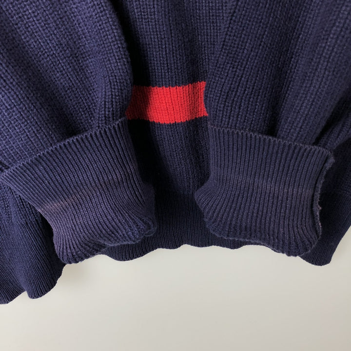 1980'S Lord Jeff The Whaler Rib Multi-stripe Cotton Knit Sweater, Made in USA, Men's Size L (approx.), Vintage cotton navy blue type Vintage Second Hand