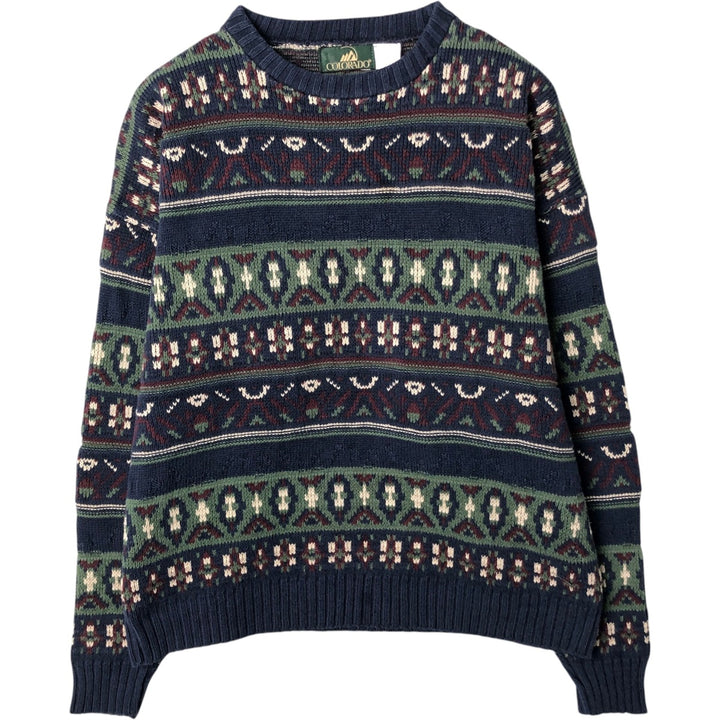 Colorado all-over print cotton knit sweater, made in the USA, men's size XL. cotton navy blue type Vintage Second Hand