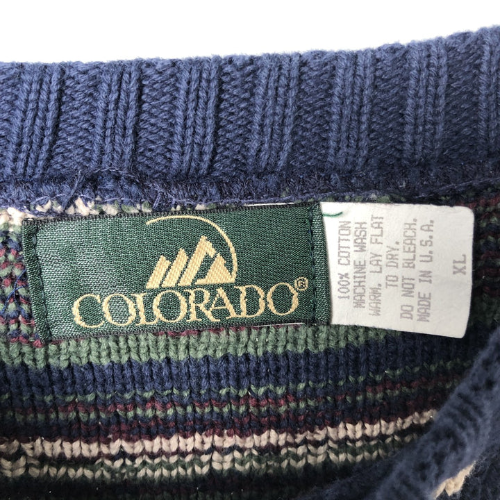 Colorado all-over print cotton knit sweater, made in the USA, men's size XL. cotton navy blue type Vintage Second Hand