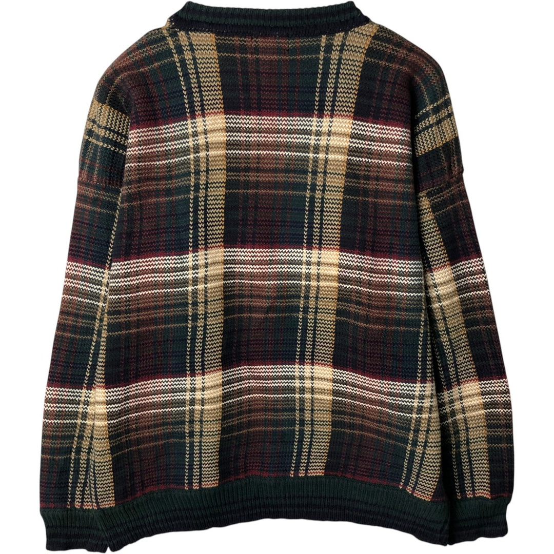 90'S GANT Check Pattern Cotton Knit Sweater, Men's Size XL (Equivalent), Vintage cotton green type Vintage Second Hand