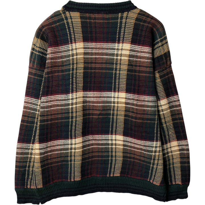 90'S GANT Check Pattern Cotton Knit Sweater, Men's Size XL (Equivalent), Vintage cotton green type Vintage Second Hand