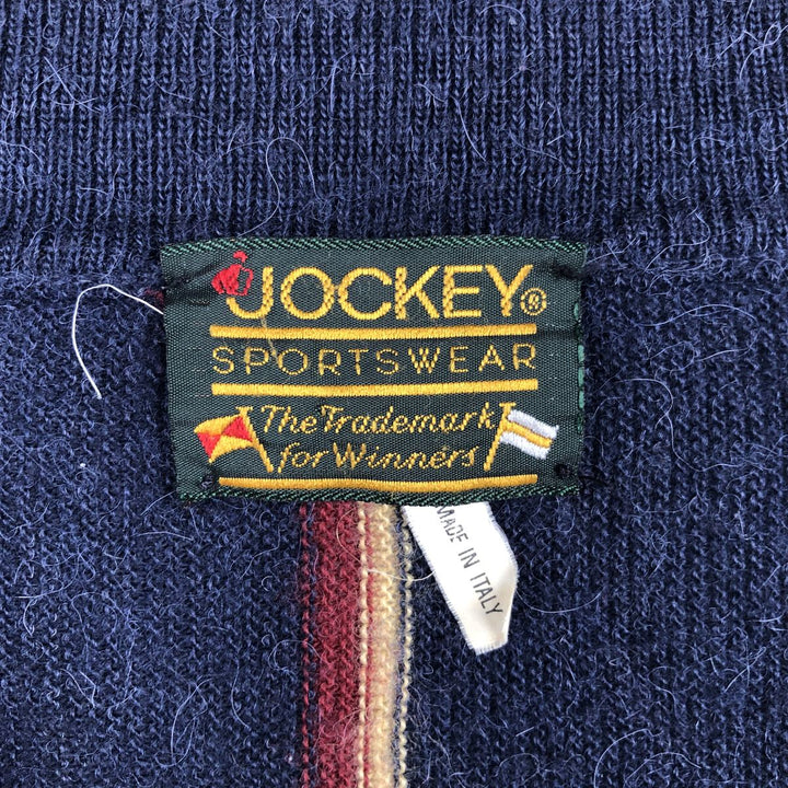 JOCKEY SPORTSWEAR Stripe Pattern V-Neck Knit Sweater, Made in Italy, Men's XL Equivalent, Vintage unclear navy blue type Vintage Second Hand